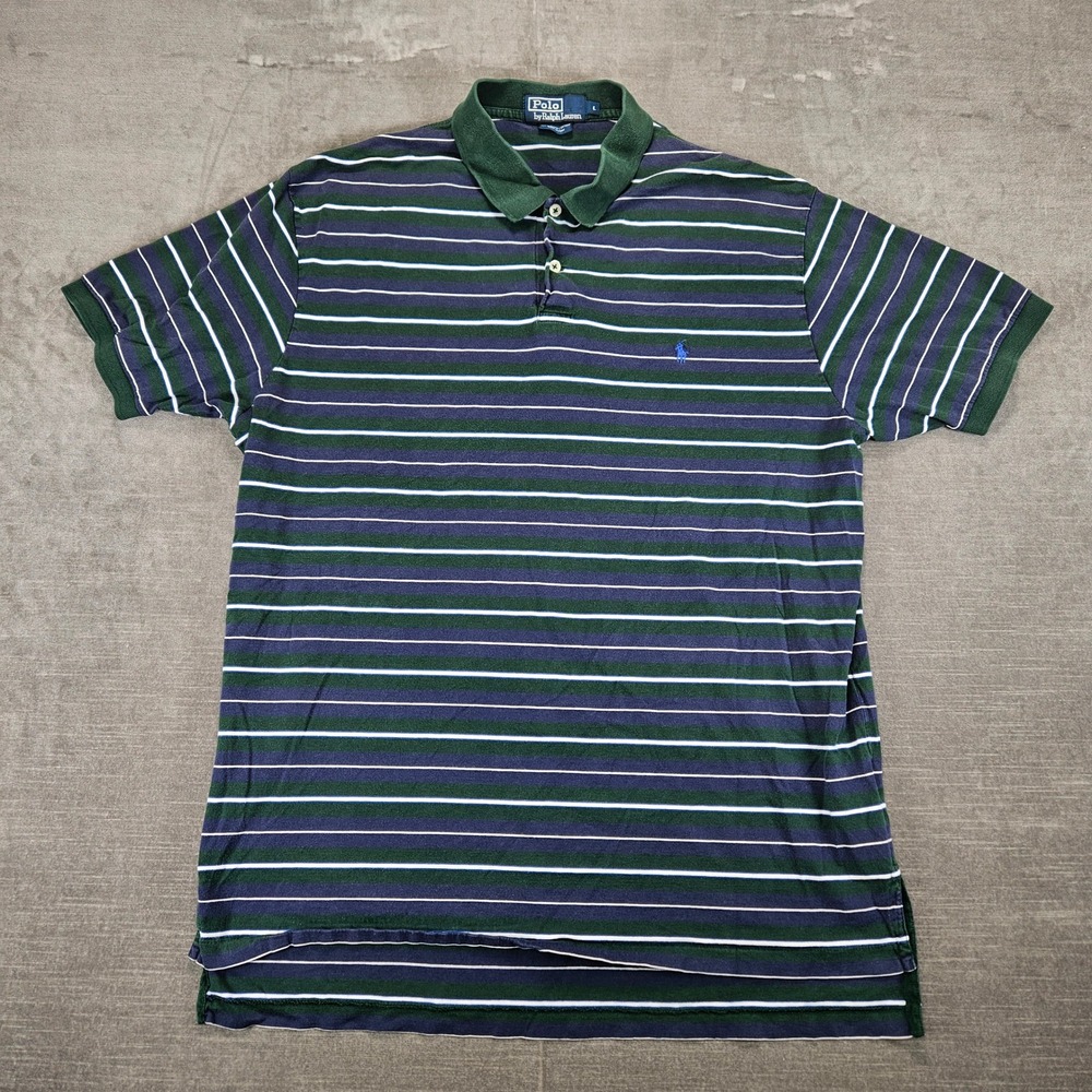 Polo Ralph Lauren Shirt Y2K Striped Pima Cotton Polo Preppy Golf Green Blue L